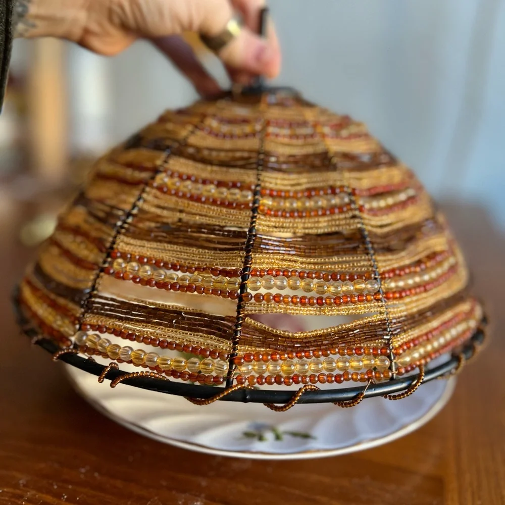 Beaded Food Cover Dome Fly Cover Cloche Boho Table Décor Wire Food Protector